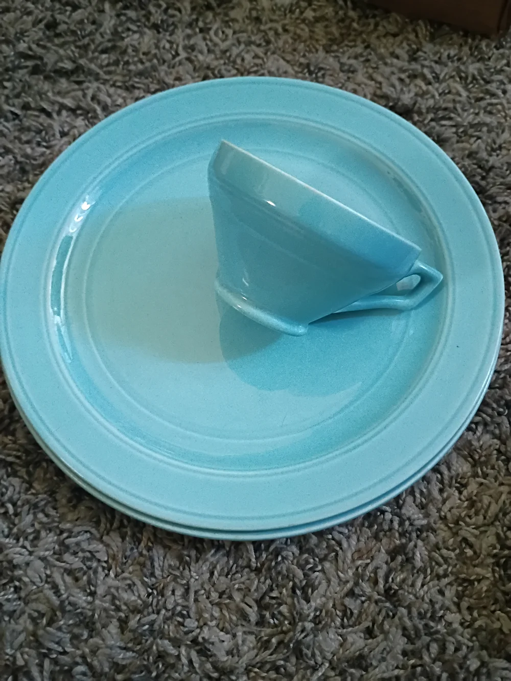 Vintage Early California Vernonware Ceramic Tea Cup and Plate Set - Light Blue
